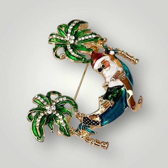 Charming Santa Claus Palm Tree Tropical Brooch - Perfect Holiday Accessory! - Picture 3 of 4
